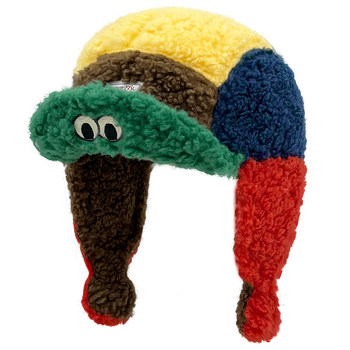 Dopamine contrast color lamb velvet lei feng hat for women in autumn and winter