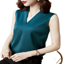 High-end elegant V-neck imitation silk acetate camisole womens suit with satin sleeveless shirt as base layer