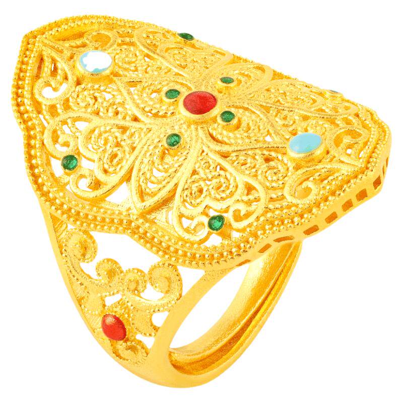 Shipulin pure gold 999 ancient filigree women's enamel palace national style living ring