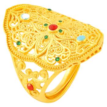 Shipulin pure gold 999 ancient filigree women's enamel palace national style living ring