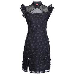 LE FAME/La Feim summer new flower lace hot diamond organza cheongsam dress