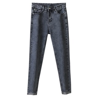 Smoke gray jeans for women autumn and winter 2024 new high-waisted tight-fitting slim slim nine-point velvet pants for small people