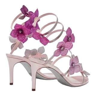 绝美水钻蛇形缠绕罗马凉鞋2025新款仙女风蕾丝花朵镶钻宴会高跟鞋