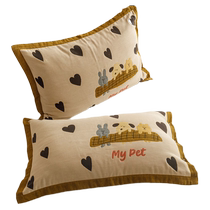 A pair of pure cotton four-layer gauze pillowcases for adults household thickened cotton liner covers that absorb sweat and prevent scalp oil