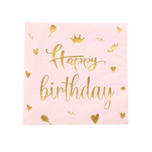 新款玫瑰金女孩生日派对皇冠粉色happy birthday纸杯纸盘纸巾餐具