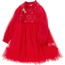 Balabala childrens clothing childrens dress girls spring clothing childrens red skirt mesh princess dress sweet