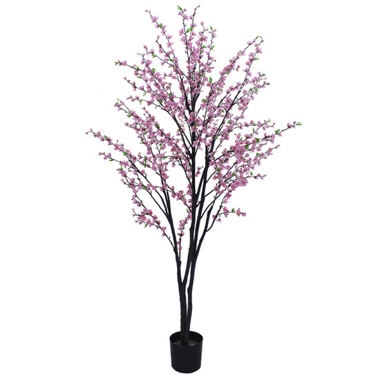 Plum blossom and peach blossom tree with high simulation colors and many floor-to-ceiling green plants