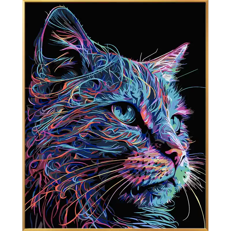 彩色猫画画diy数字油画填充填色抽象手工手绘解压解闷丙烯