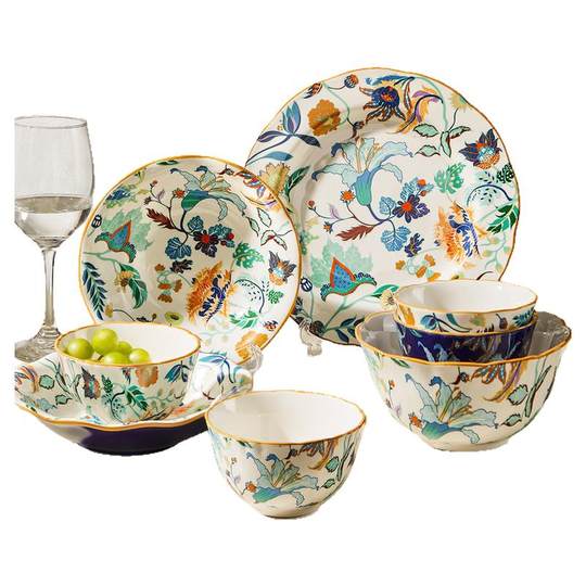 Chinese style ceramic bowls and plates set for household light luxury bowls and plates