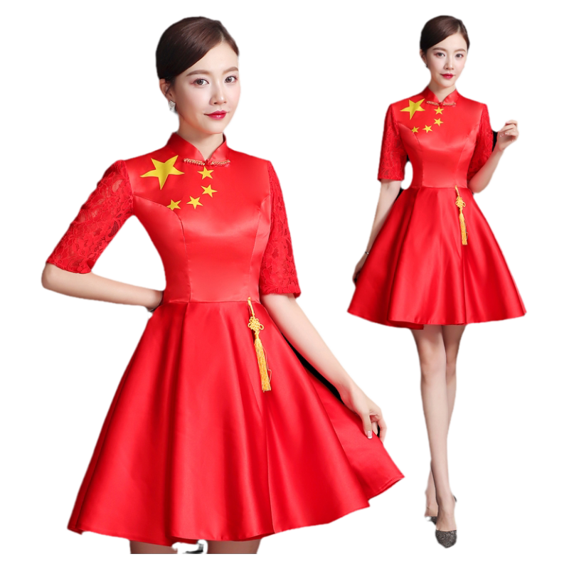 爱国合唱礼服女大合唱快板演出服红歌比赛表演服装现代舞蹈中国风