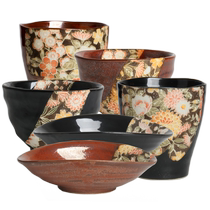 (自营)日本进口美浓烧手绘加贺友禅系列小钵米饭碗水杯甜品盘