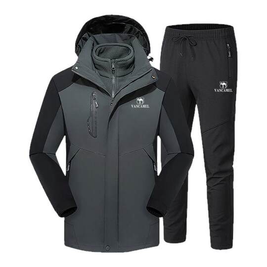 Western Camel Charge Suit Men's Jacket Three-in-One Men's and Women's Removable Windproof and Waterproof Autumn and Winter Thickened Two-piece Set