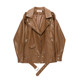 Women's loose mid-length leather jacket for women