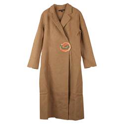 YSKJ Taiwan Embroidery Spring and Autumn New Women's Wool Coat 2024 Lapel Waist Slim Fit Embroidered Long Coat