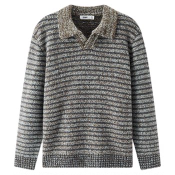 Semir loose retro striped jacquard polo sweater men Semir loose retro striped jacquard polo sweater men