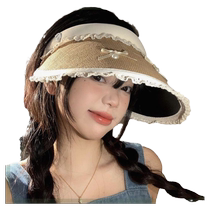 Zichao Summer Korean Style Flower Lace Spliced ​​Straw Empty Top Hat Casual Sun Protection Peaked Hat Beach Hat