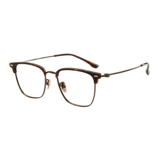 Mikawa tortoise-colored eyebrow line half-frame pure titanium glasses