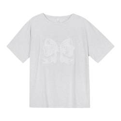 Xinbangbang homemade Korean chic embroidered lace bow top printed short-sleeved T-shirt for women summer 2024 ຮູບແບບໃຫມ່