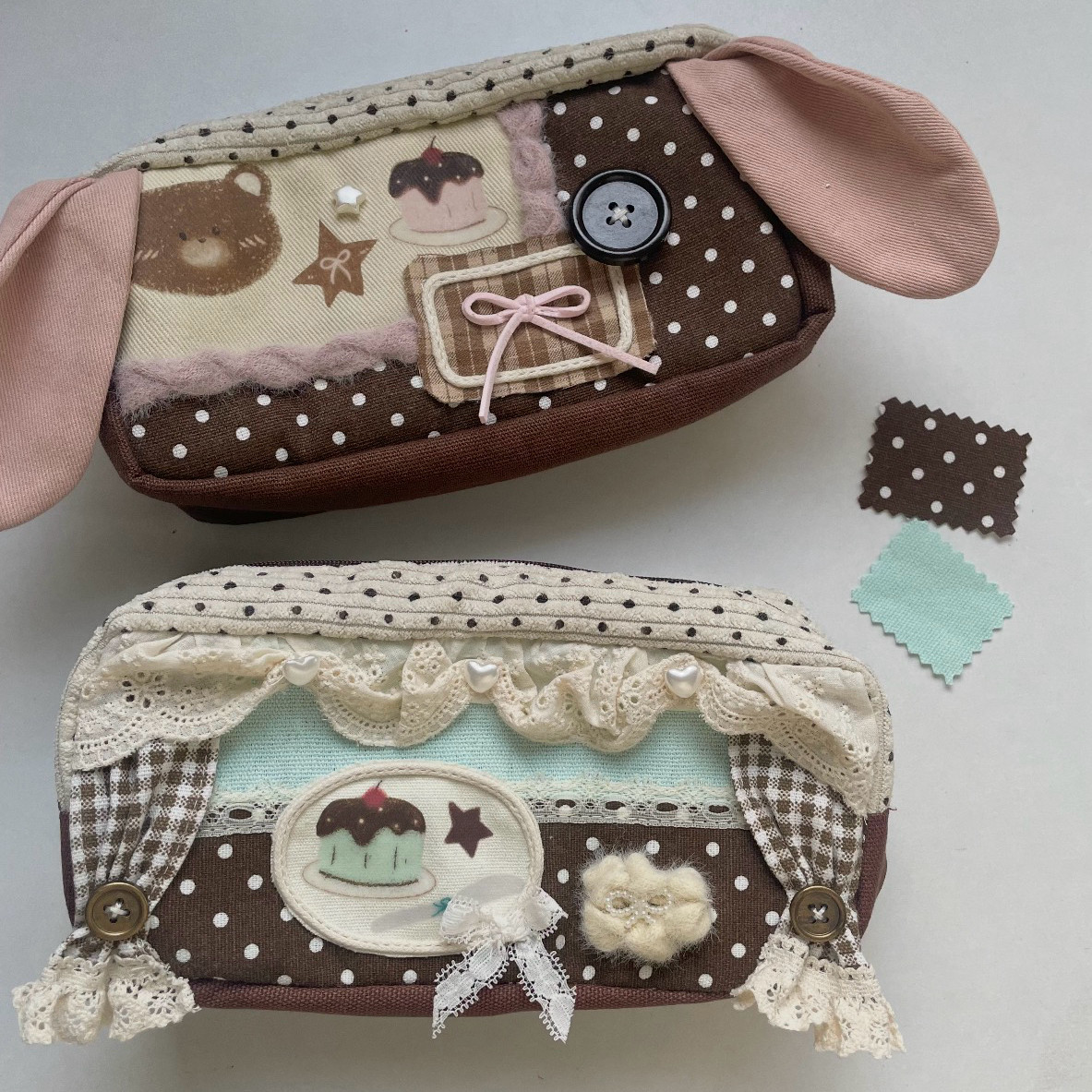 Mint vintage thin cake, lace-trimmed pencil case, ita bag, girly large-capacity student stationery storage box