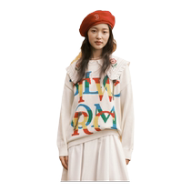 TeenieWeenie bear round neck letter jacquard pullover sweater long-staple cotton off-shoulder loose casual design