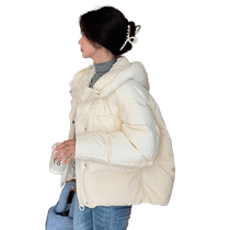 Ducky thickened down jacket for women 2024 winter new short stand collar hooded fashionable warm bread jacket J