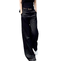 Black acetate wide-leg pants for women summer new high-waist drape with satin trousers thin loose casual suit pants