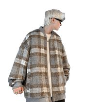 American woolen jacket for men 2024 spring and autumn new loose large size plaid couple trend high street stand collar jacket