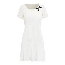 OKMA White Knitted Dress Women's 2024 Summer Bow Slim Fit A-Line Temperament Sexy Pure Desire Skirt