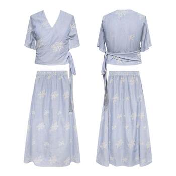 1oo cotton blue embroidered top design suit