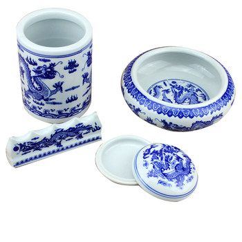 Study jingdezhen blue and white porcelain antique dragon pattern ink pad box