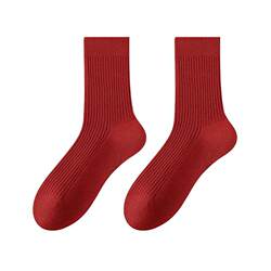 Big red socks women's mid-calf autumn and winter double needle pure cotton wedding couple New Year red socks men's Year of the Dragon gift box