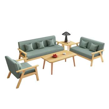 Modern simple fabric three-person solid wood sofa tea table Modern simple fabric three-person solid wood sofa tea table
