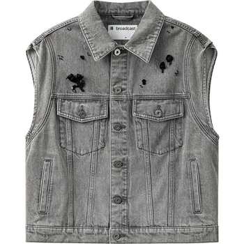 ເສື້ອຢືດ denim ເກົ່າ retro ສໍາລັບແມ່ຍິງ summer ໃຫມ່ແບບວ່າງເທິງ bds2md2686