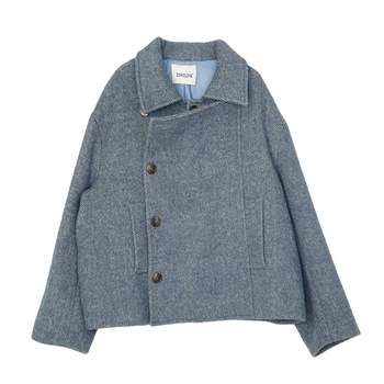 Zopiclone western kyoto retro woolen double placket lapel short multi-color belt coat