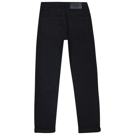 High -end autumn black denim trousers men European and American tide brand elastic slim -fitting small foot casual cropped pants loose straight tube