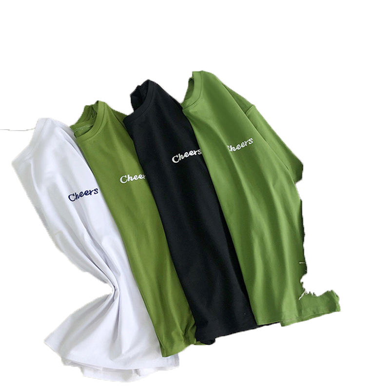 牛油果绿短袖T恤女学生韩版夏季新款宽松学院风半袖字母印花上衣