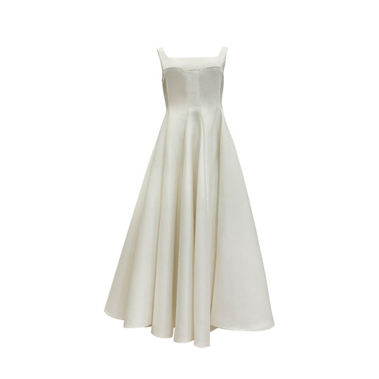 Middletone | 赫本裙 dio*秀款精仿丝毛光泽感收腰吊带连衣裙礼服