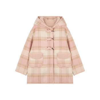 Amybaby girls mid-length hooded woolen coat