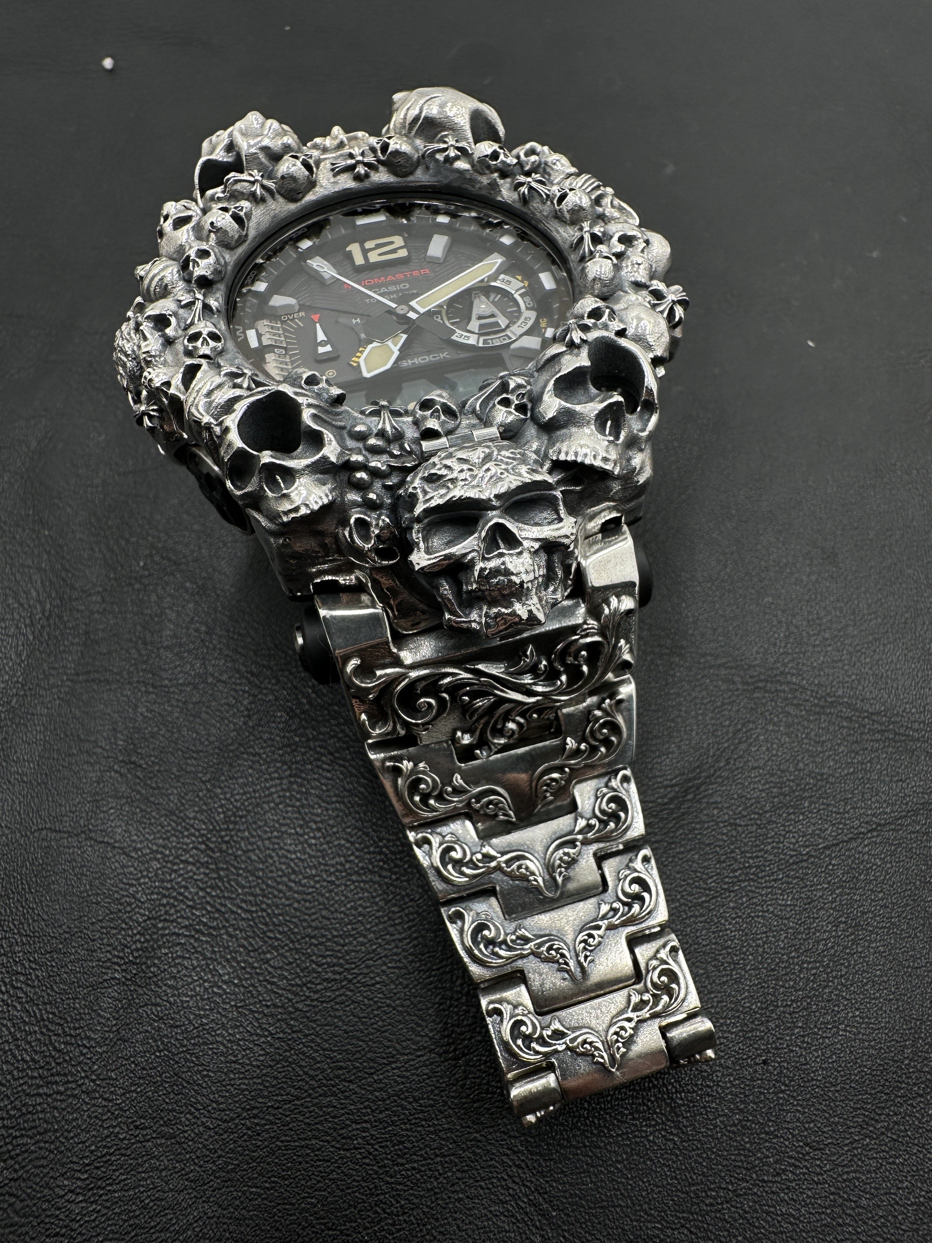 GWG-B1000 Big Mud King III Domineering Skull S925 Silver Case with Tang Grass Strap Dark Personalized Watch Modification