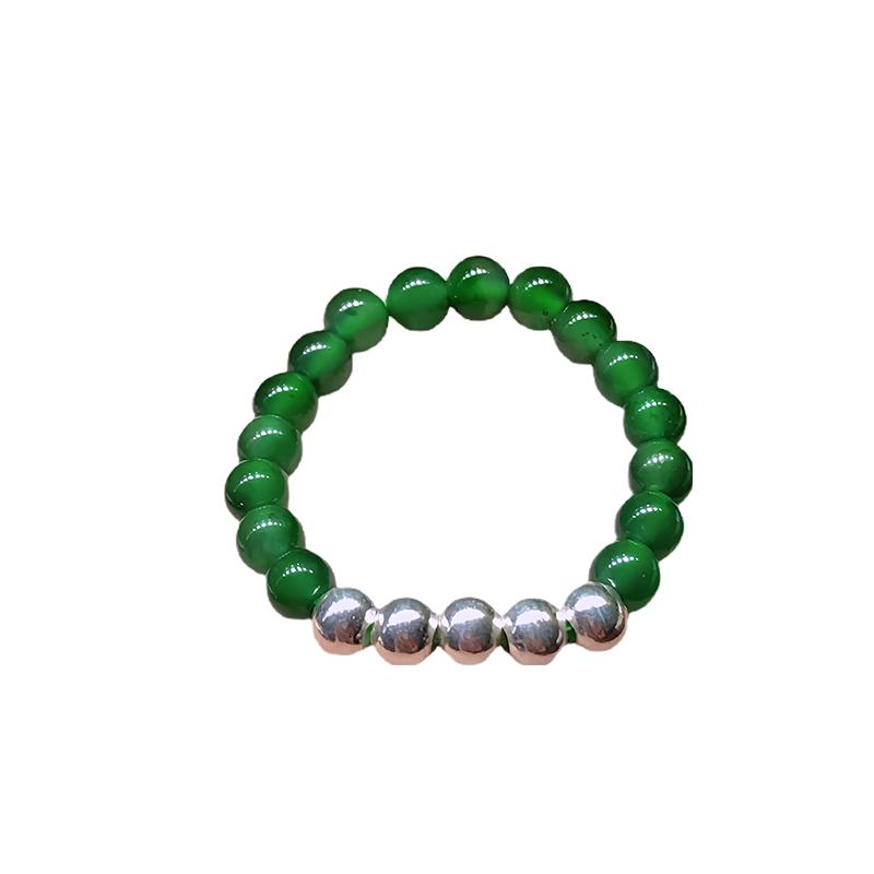 New Chinese style retro national trend natural A goods Laokeng ice full of green jade jade millet beads elastic women's ring