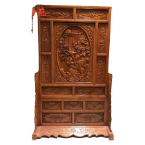 East Yang Wood Carving Screen Solid Wood Carving Flower Holder Screen New Chinese Partition Living Room Xuanguan Fragrant Camphor Wood Bifacial Relief Peony