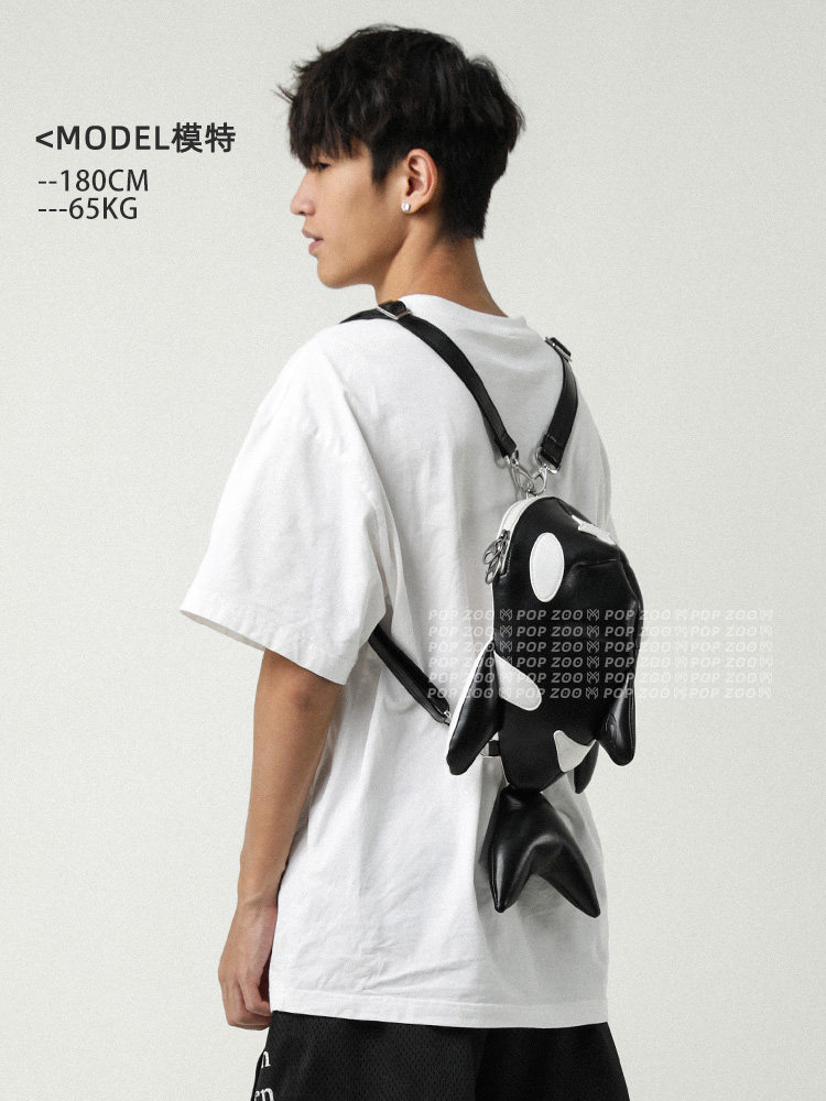 Popzoo trendy zoo-themed whale shark bag/orca bag, unisex design, crossbody bag, leather.