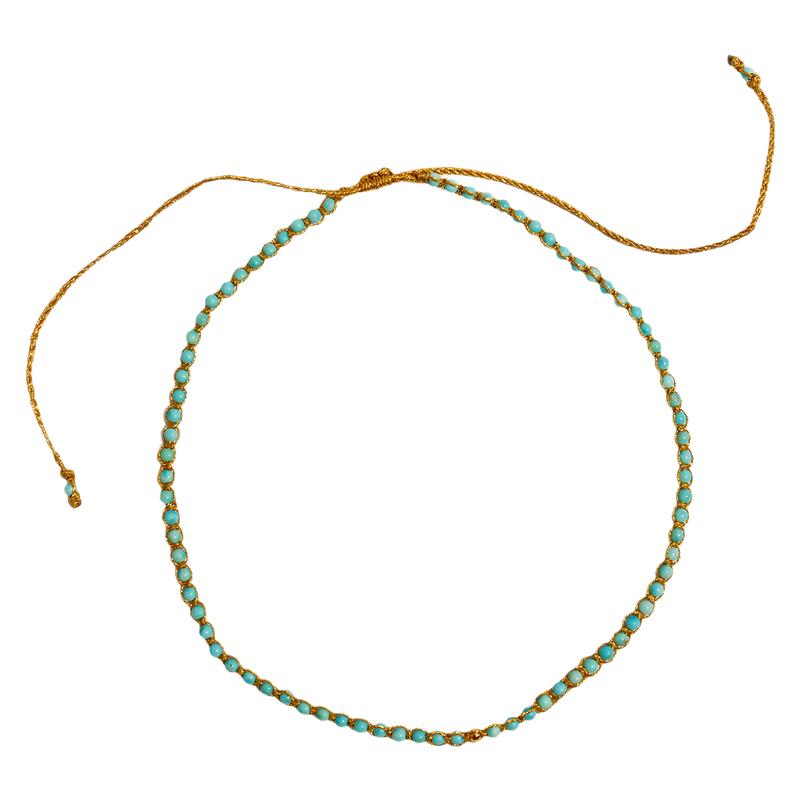 Qingdao export niche natural turquoise beads adjustable necklace gold wire rope bracelet ring earrings set