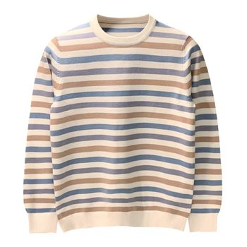 European and american simple contrasting color striped bottoming shirt round neck sweater European and american simple contrasting color striped bottoming shirt round neck sweater