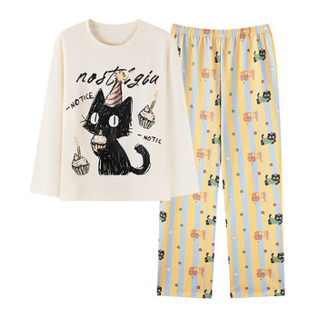 Card love pure cotton thickened pajamas women's spring, autumn and winter long sleeves