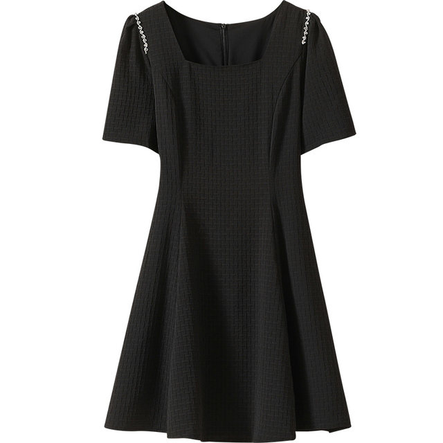 Rhinestone high waist A-line slim dress