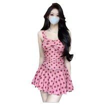 2024 new sea swimsuit conservative retro polka dot one-piece skirt style belly-covering slimming French hot spring swimsuit