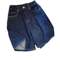 Elastic waist denim shorts for women summer thin high waist large size loose pear-shaped figure wide leg mid-length pants