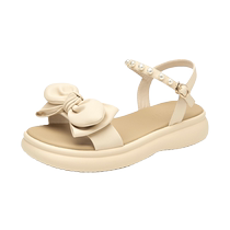 Zhuoshini Thick-soled Sandals Womens Summer Outerwear 2024 New Womens Shoes Exquisite Bow Beach Shoes for Small People