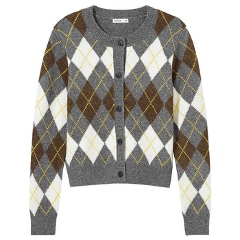 New winter women's diamond plaid knitted cardigan